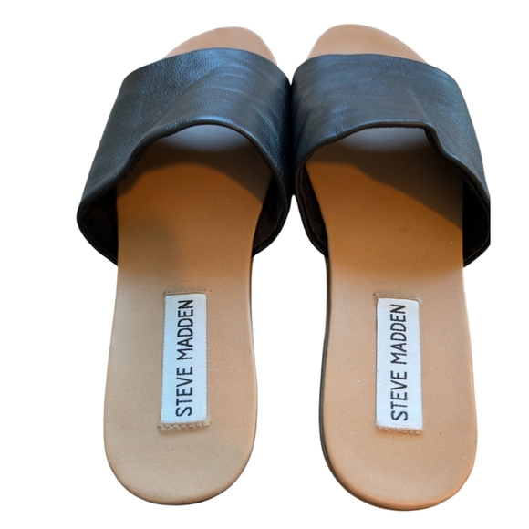 Steve Madden Karrlaa Slide Sandals Black Beige Leather Upper Flat Women's 6.5 - Picture 5 of 11